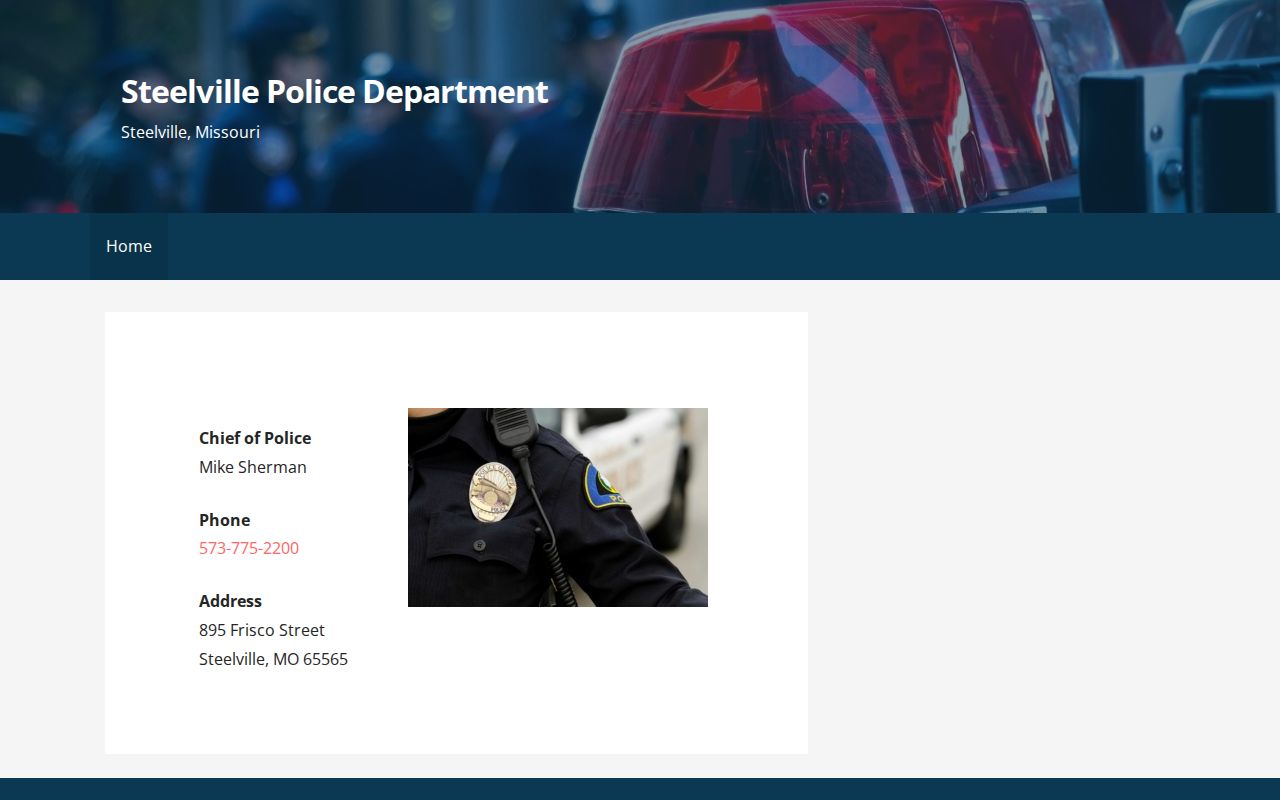 Captured Steelville Police Department contact homepage