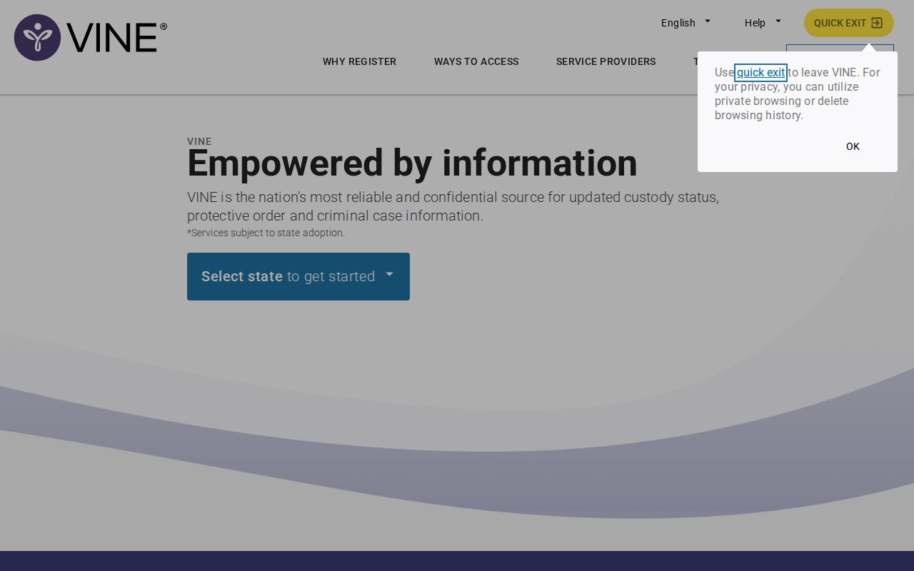 VINELink brand page compared with Crawford County MOVANS alerts