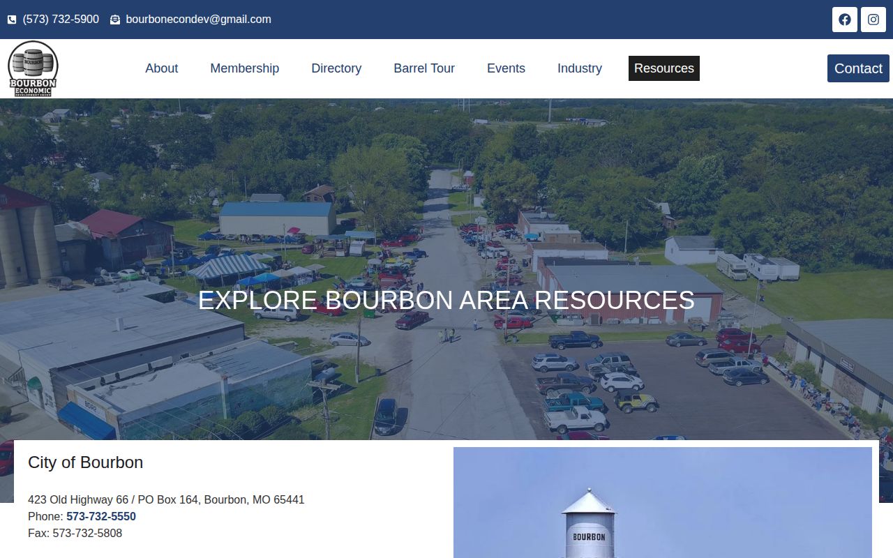 Captured Bourbon civic resource directory with city and police contact information