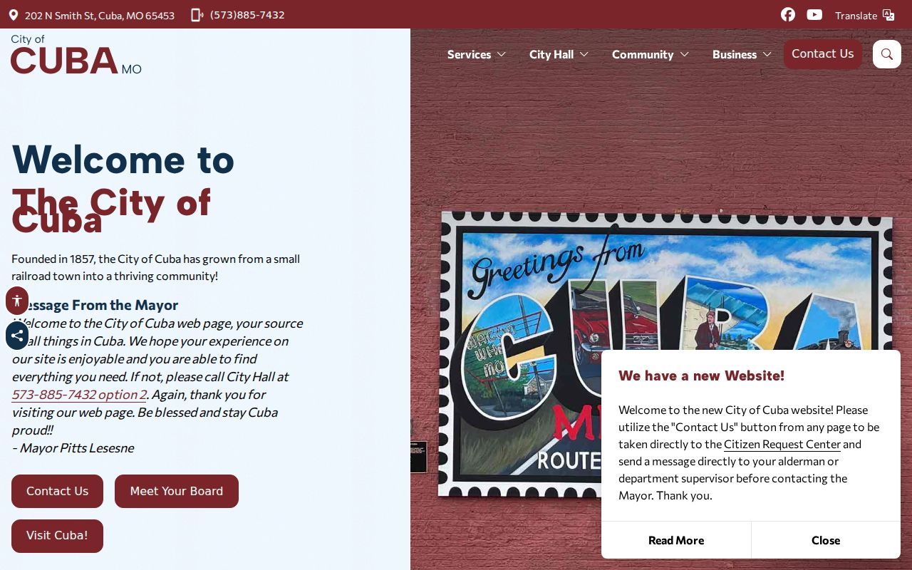 Captured City of Cuba website unavailable page during the research snapshot