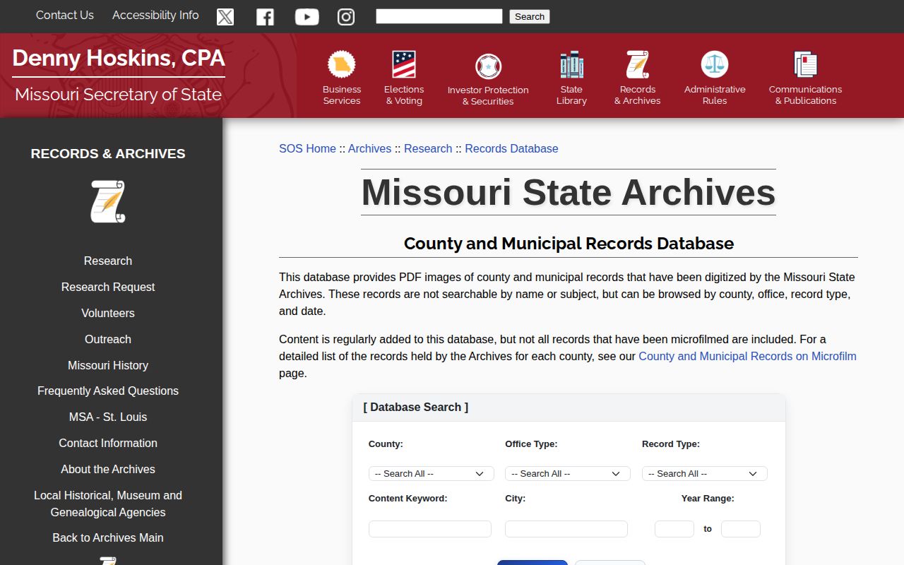 Missouri archive route for older Crawford County arrest records